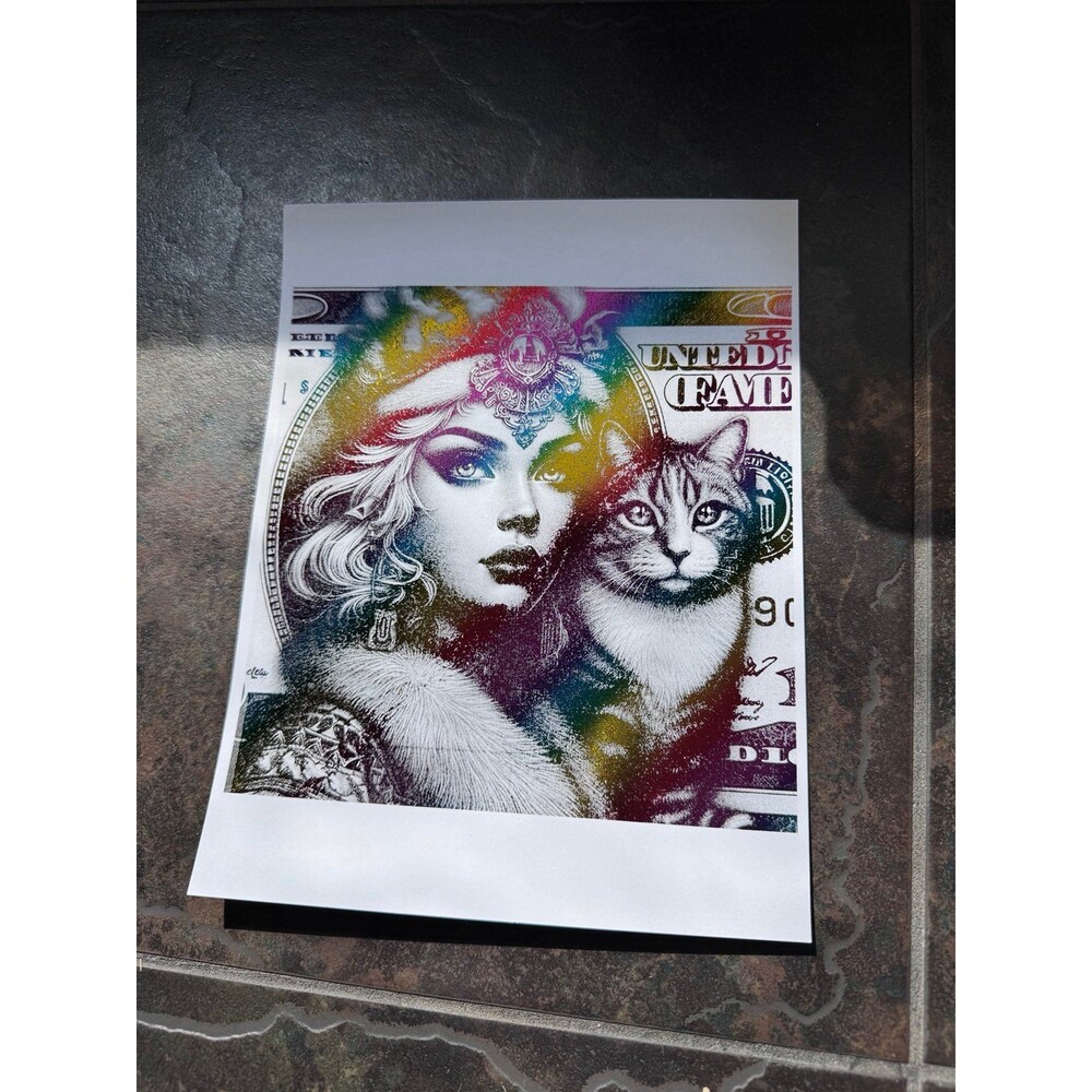 “Untamed Fame” Holographic Money Goddess & Cat Foil Art Print